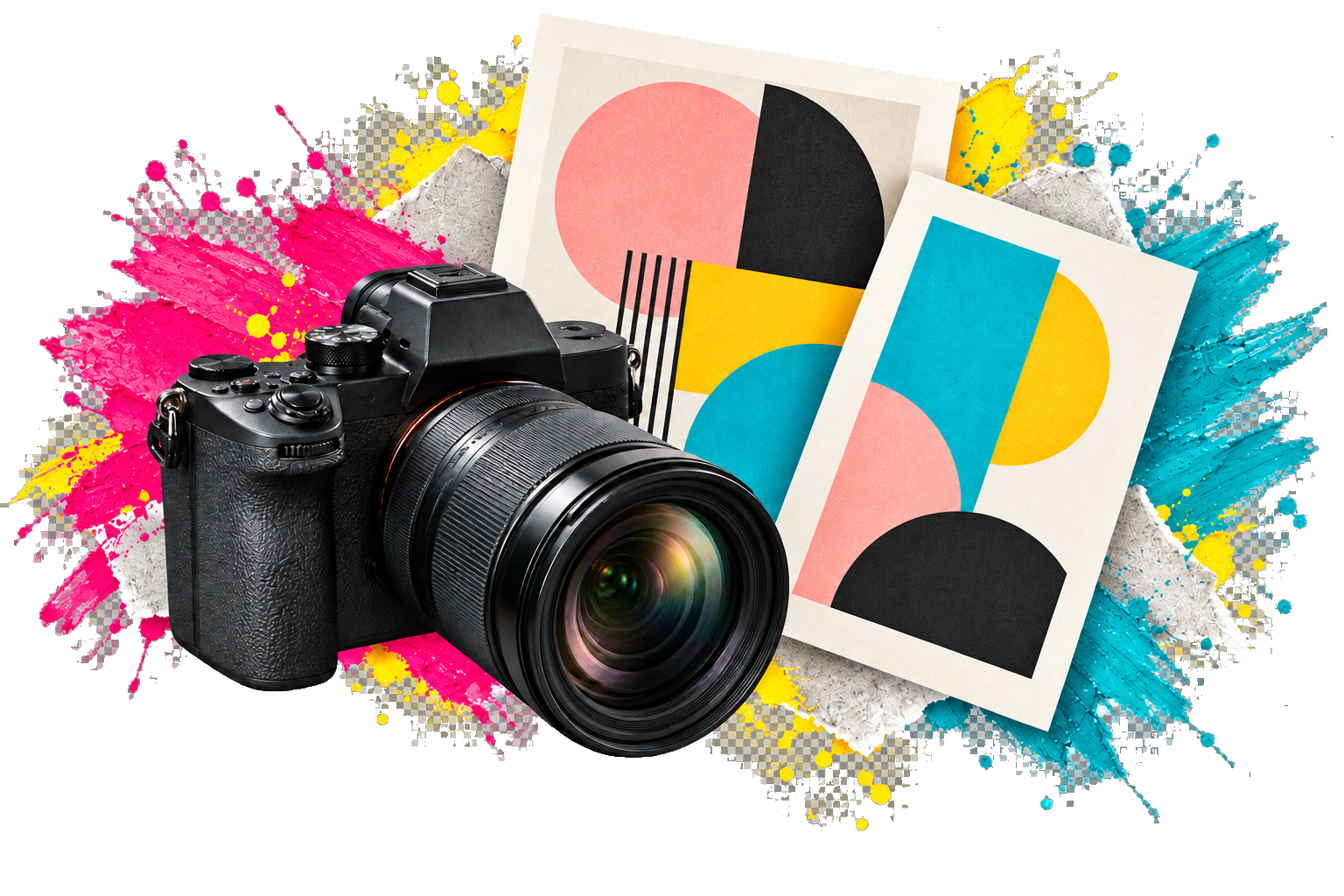 Moderný fotoaparát s editoriálnymi dizajnovými návrhmi